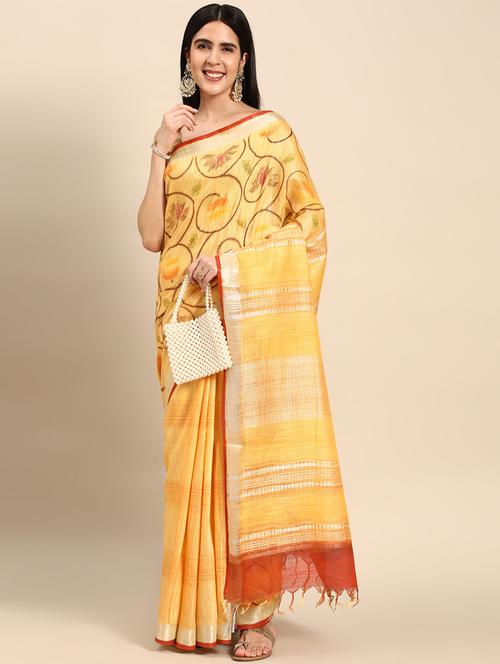 women's self design yellow colored saree with blouse - 20406279 - Very Small Image - 1