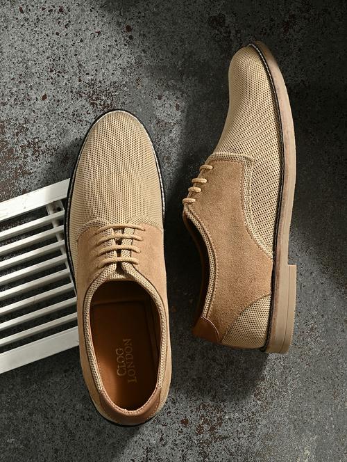 men textured khaki lace-up derby - 20406558 - Very Small Image - 1