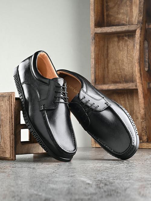 men solid black lace-up derby - 20406560 - Very Small Image - 1
