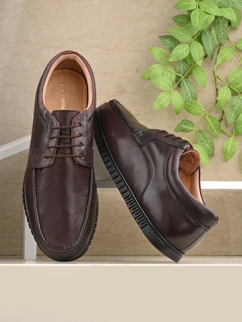 men solid coffee brown lace-up derby - 20406561 - Very Small Image - 1