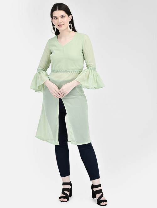 women neo mint solid front slit kurta - 20406910 - Very Small Image - 1