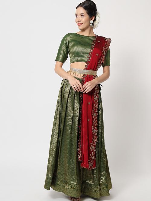 green semi- stitched flared lehenga - 20407238 - Very Small Image - 1