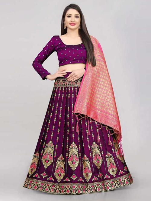 purple semi-stitched flared lehenga - 20407251 - Very Small Image - 1