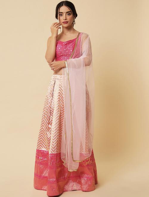 beige semi-stitched flared lehenga - 20407256 - Very Small Image - 1