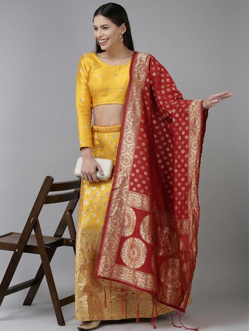 yellow semi- stitched flared lehenga - 20407272 - Very Small Image - 1