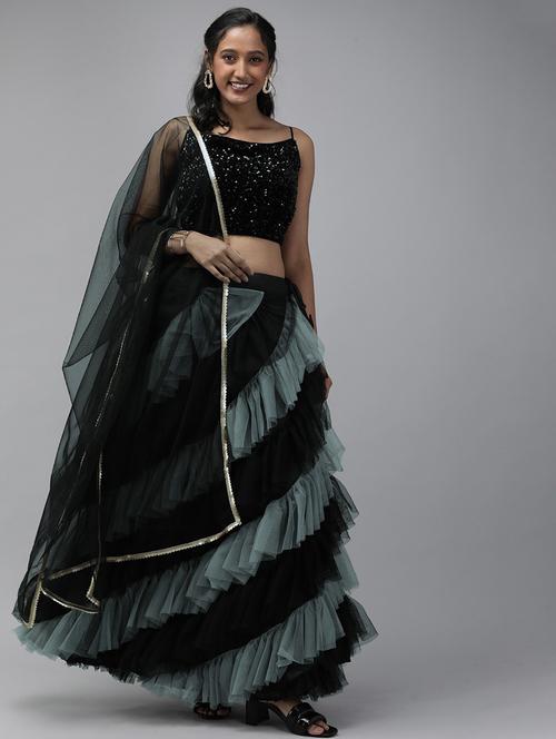 women black semi-stitched flared lehenga choli - 20407287 - Very Small Image - 1