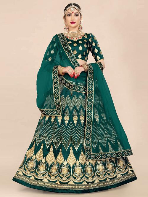 teal semi- stitched flared lehenga - 20407336 - Very Small Image - 1