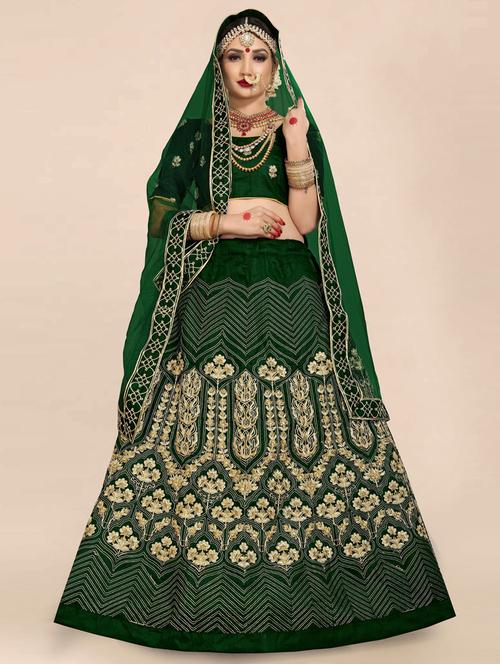 green semi- stitched flared lehenga - 20407339 - Very Small Image - 1