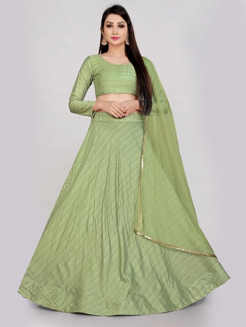 neo mint semi-stitched flared lehenga - 20407352 - Very Small Image - 1