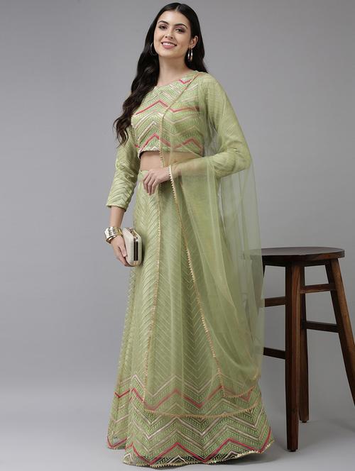 neo mint semi-stitched flared lehenga - 20407358 - Very Small Image - 1
