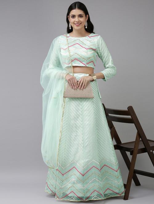 light blue semi-stitched flared lehenga - 20407359 - Very Small Image - 1