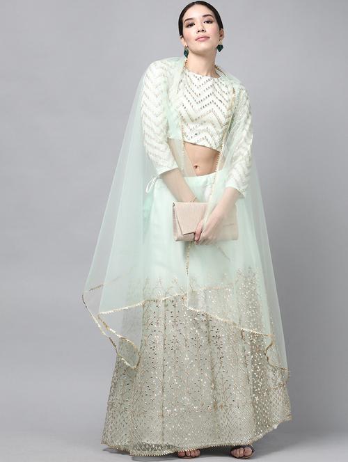 light blue semi- stitched flared lehenga - 20407374 - Very Small Image - 1