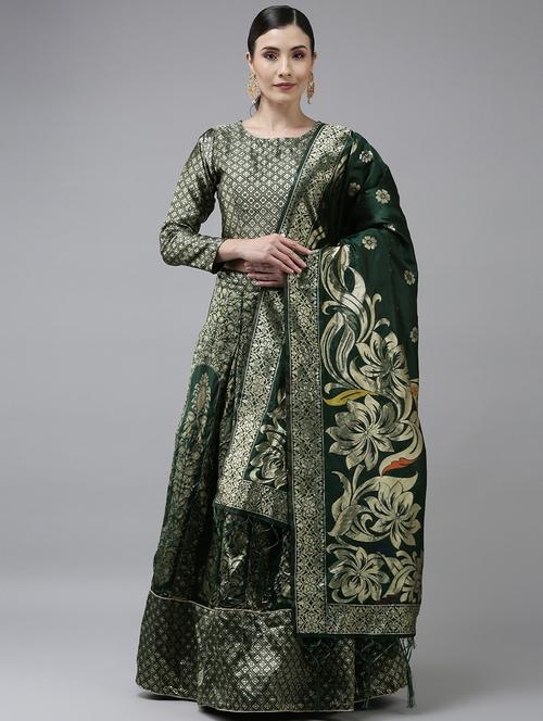 green semi-stitched flared lehenga - 20407382 - Very Small Image - 1