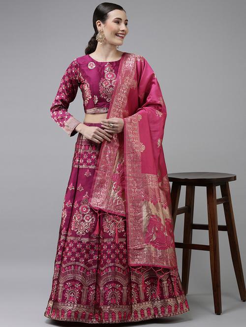 magenta semi-stitched flared lehenga - 20407386 - Very Small Image - 1