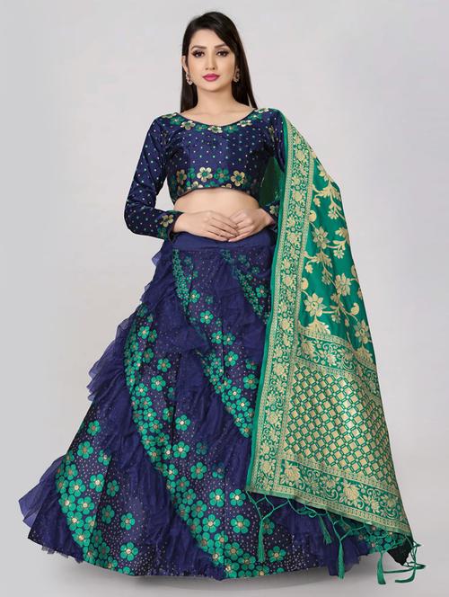women blue semi-stitched lehenga choli - 20407404 - Very Small Image - 1