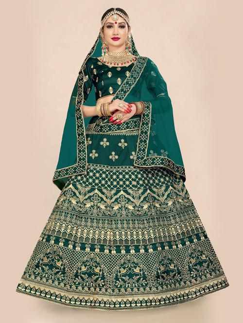 teal semi-stitched flared lehenga - 20407437 - Very Small Image - 1