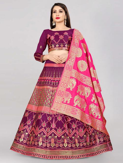 purple semi-stitched flared lehenga - 20407459 - Very Small Image - 1