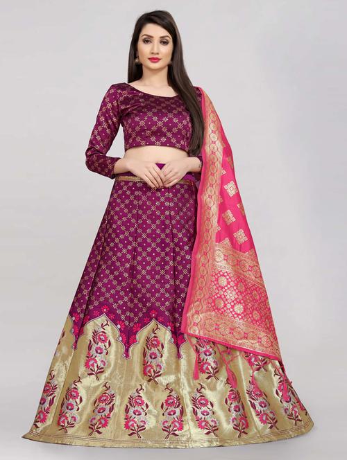 purple flared semi-stitched lehenga - 20407504 - Very Small Image - 1