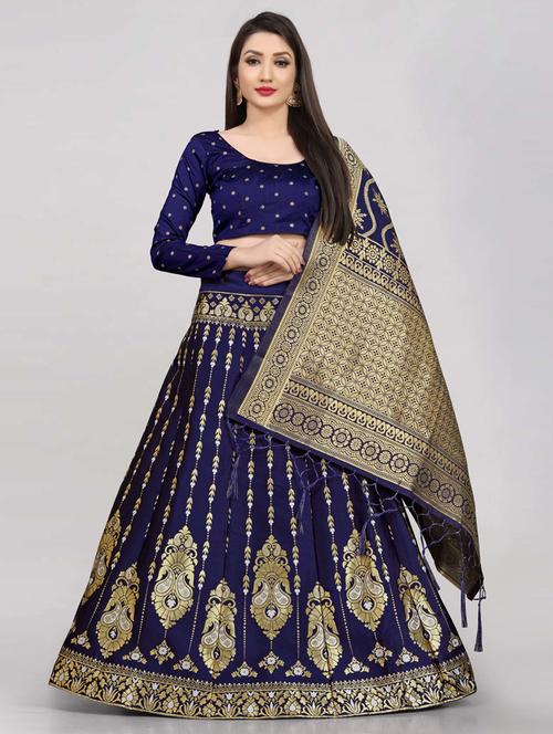 navy blue semi stitched flared lehenga - 20407536 - Very Small Image - 1