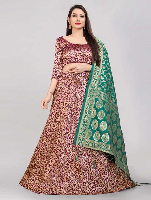 purple semi-stitched flared lehenga - 20407540 - Very Small Image - 1
