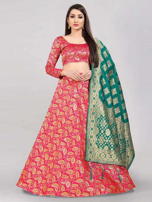 pink semi-stitched flared lehenga - 20407542 - Very Small Image - 1