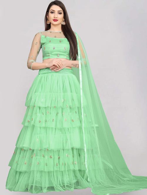 women green semi-stitched lehenga choli - 20407548 - Very Small Image - 1