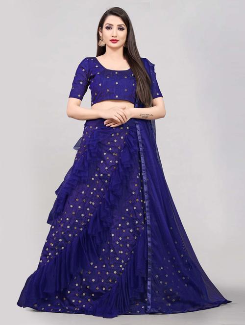 women blue semi-stitched lehenga choli - 20407550 - Very Small Image - 1