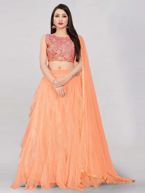women orange semi-stitched lehenga choli - 20407574 - Very Small Image - 1