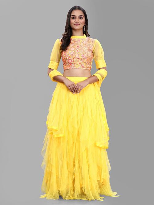 women yellow semi-stitched lehenga choli - 20407577 - Very Small Image - 1