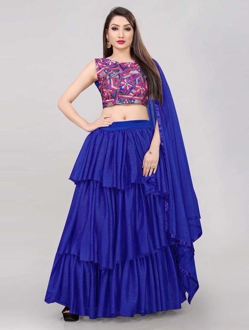 women blue semi-stitched lehenga choli - 20407586 - Very Small Image - 1