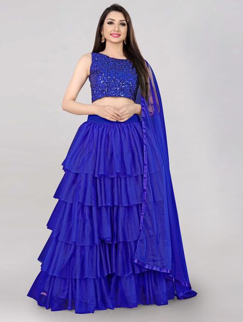 women blue semi-stitched lehenga choli - 20407627 - Very Small Image - 1