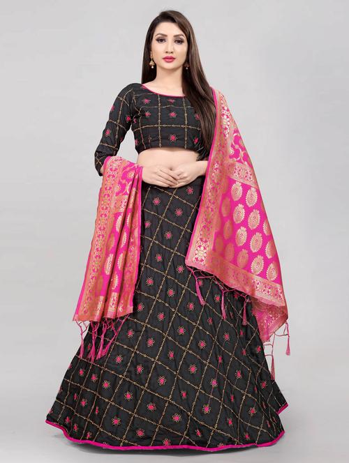 women black semi-stitched lehenga choli - 20407687 - Very Small Image - 1