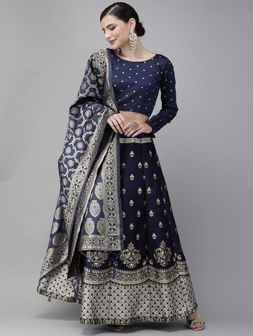women blue semi-stitched lehenga choli - 20407715 - Very Small Image - 1
