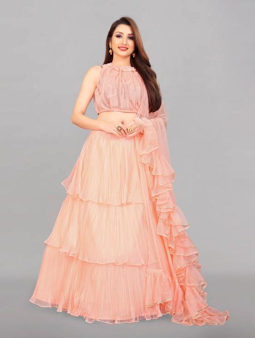 women peach semi-stitched lehenga choli - 20407718 - Very Small Image - 1