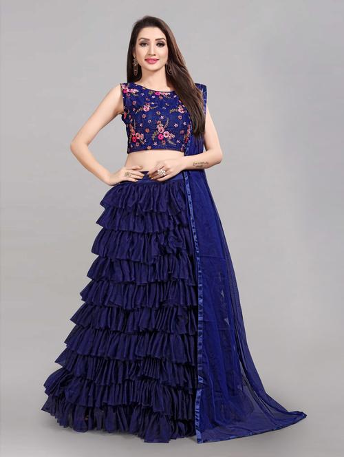 women blue semi-stitched lehenga choli - 20407844 - Very Small Image - 1