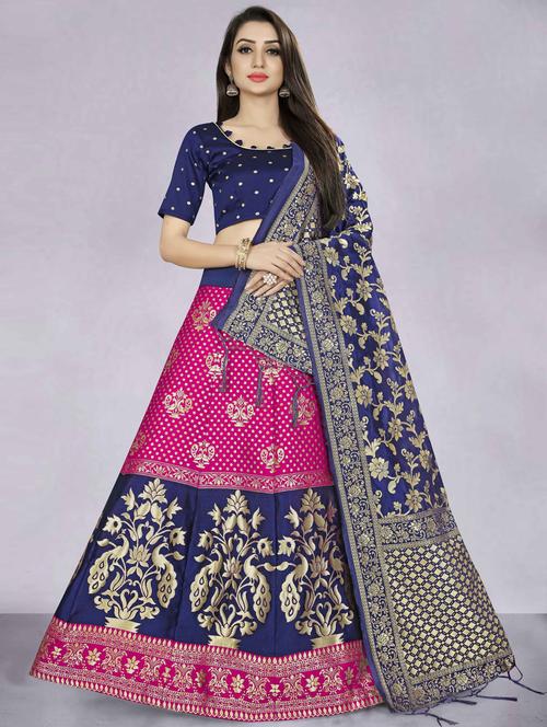 women blue semi-stitched banarasi lehenga choli - 20407867 - Very Small Image - 1