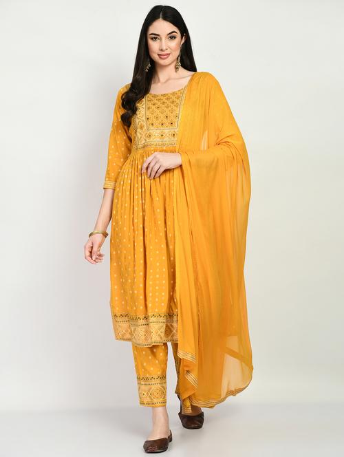 yellow kurta pant set with dupatta - 20407948 - Very Small Image - 1