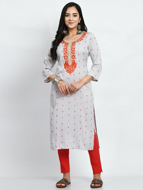 grey printed straight kurta - 20407988 - Very Small Image - 1