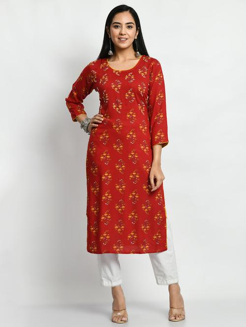 red floral straight kurta - 20407989 - Very Small Image - 1