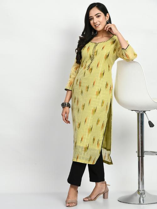 lime ikat print straight kurta - 20407994 - Very Small Image - 1