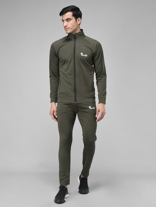 olive solid ankle length track suit - 20409278 - Very Small Image - 1