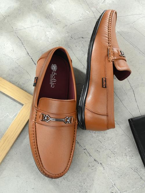 men solid tan slip on loafer - 20409916 - Very Small Image - 1