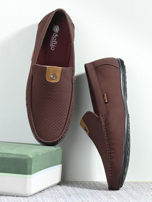 men solid brown slip on loafer - 20409929 - Very Small Image - 1