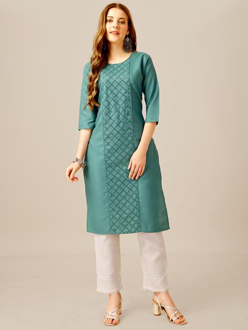 women round neck kurta pant set - 20410221 - Very Small Image - 1