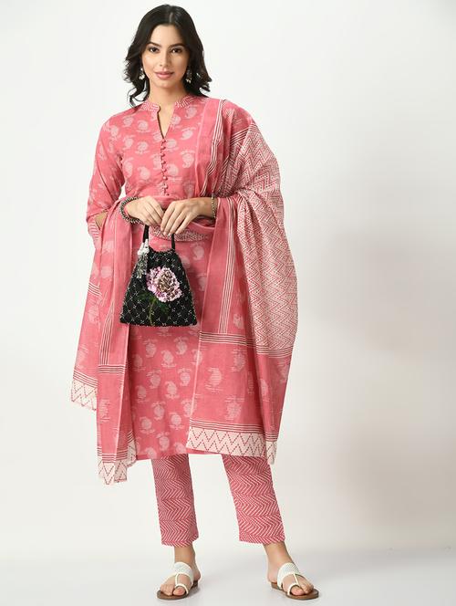 women pink mandarin neck kurta pant set with dupatta - 20410458 - Very Small Image - 1