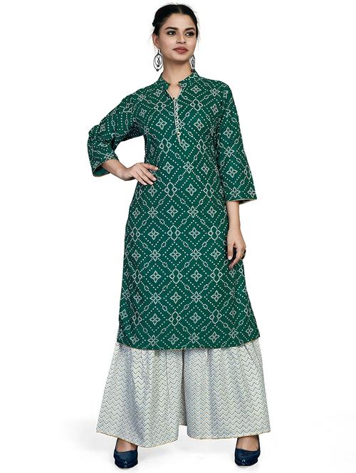 women green bandhani print straight kurta - 20411976 - Very Small Image - 1