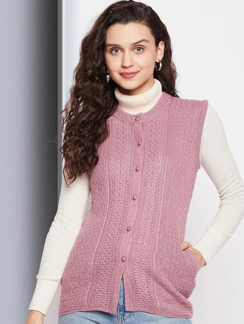 pink self designed sleeveless cardigan - 20412116 - Very Small Image - 1
