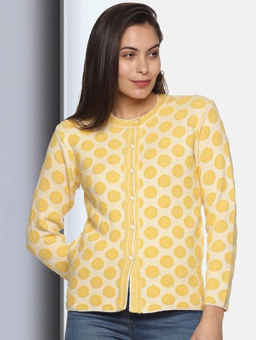 yellow self designed long sleeves cardigan - 20412128 - Very Small Image - 1