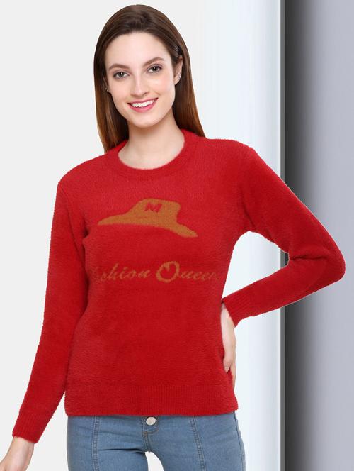 red self design long sleeve pullover - 20412131 - Very Small Image - 1