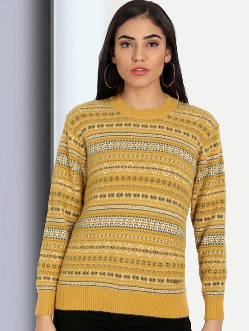 yellow self design long sleeve pullover - 20412137 - Very Small Image - 1